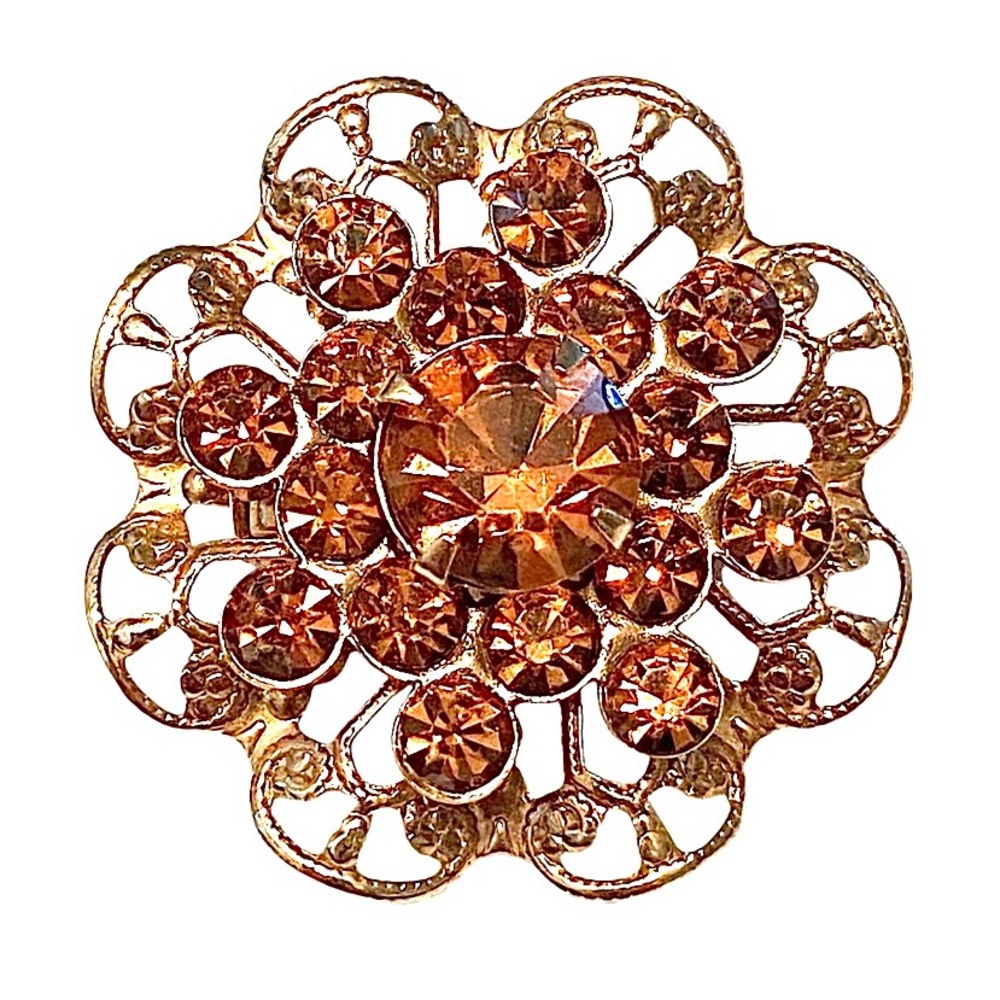 Vintage Topaz Rhinestone Brooch Gold